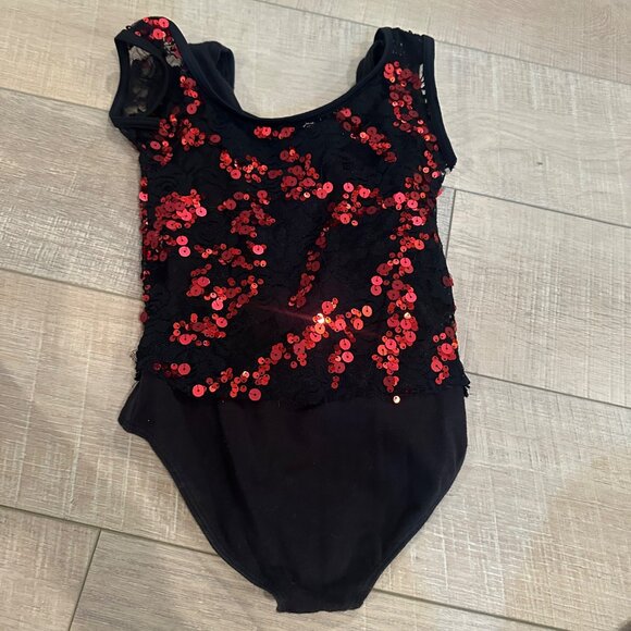 BLOCH GIRLS 8/10 RED BLACK LEOTARD DANCE CONVENTION - Picture 1 of 8
